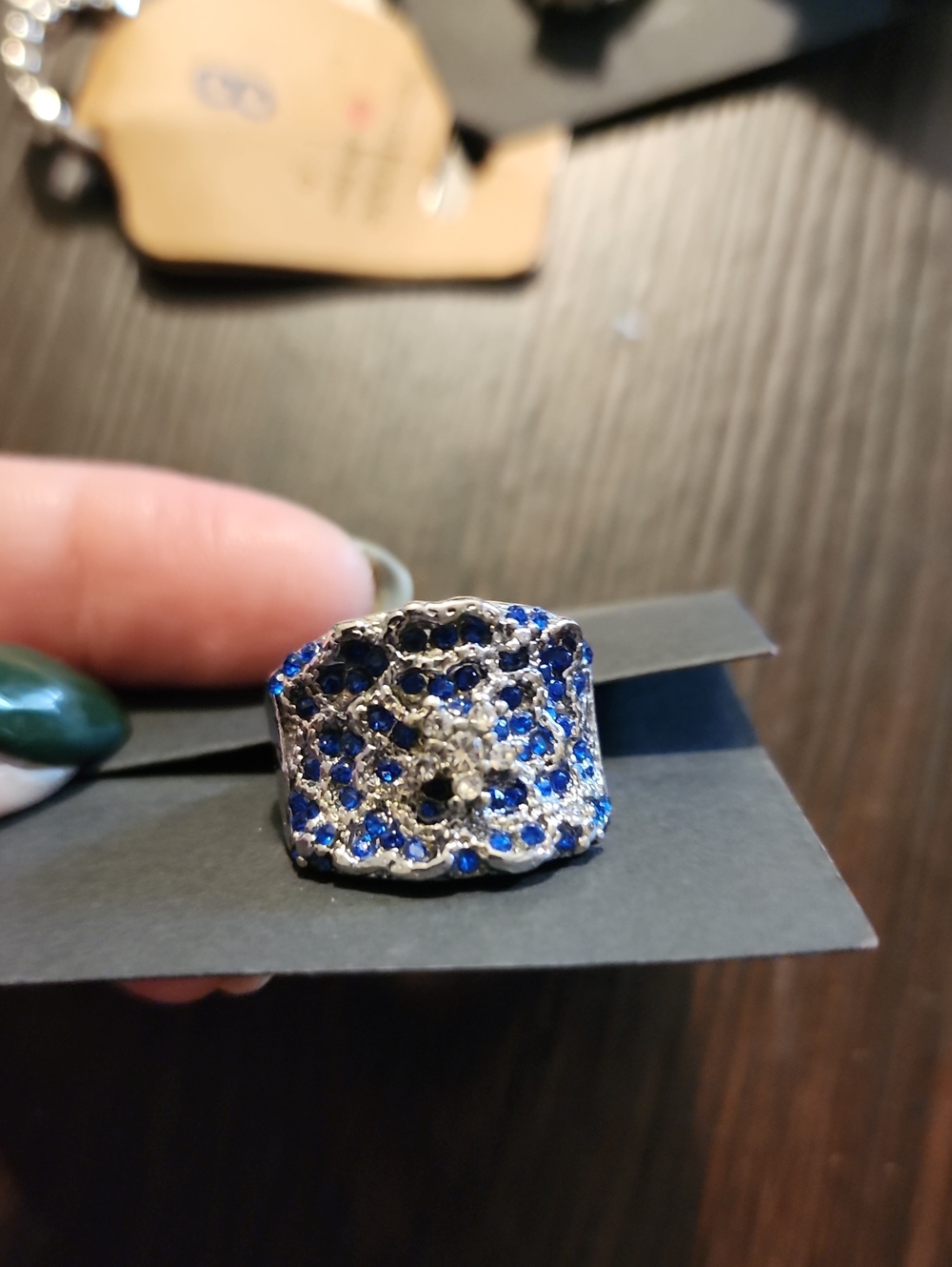 Silver-Tone Blue Crystal Statement Ring - Women's Jewelry